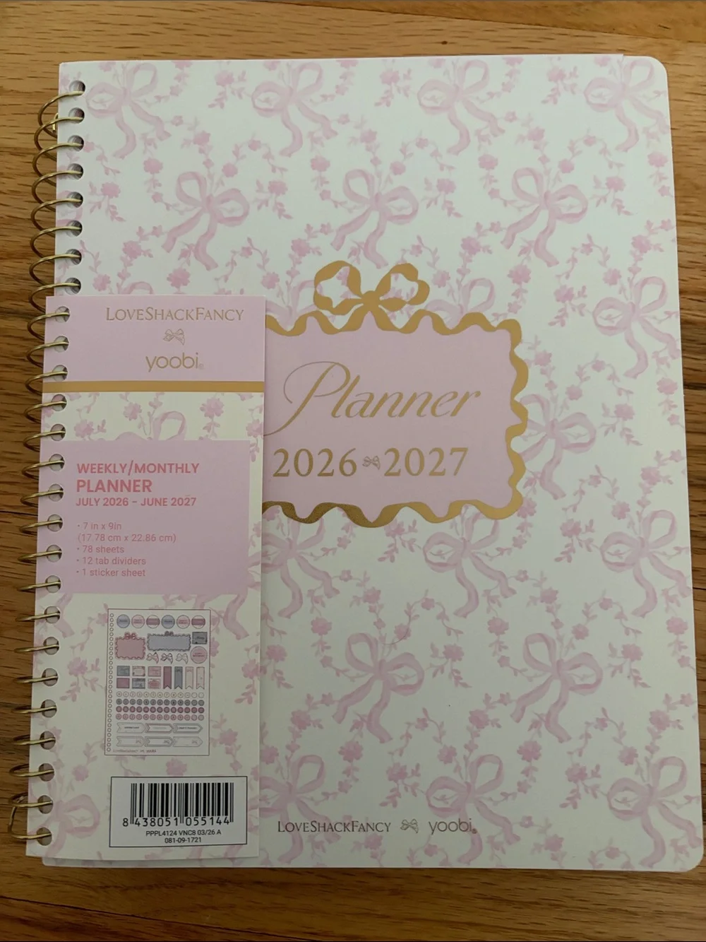 LoveShackFancy Pink & Gold 2026–2027 Spiral Planner